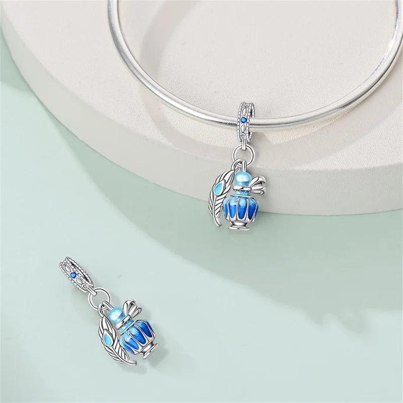 925 Silver Plated Magic Mirror Princess Angel Pink Charm Beads | Fits Original Pan 925 Bracelet | Exquisite DIY Jewelry