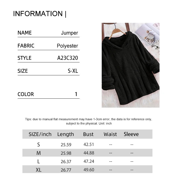 Women’s Fleece Solid Color Hoodie | Warm Casual Hooded Sweatshirt for Autumn & Winter 2024