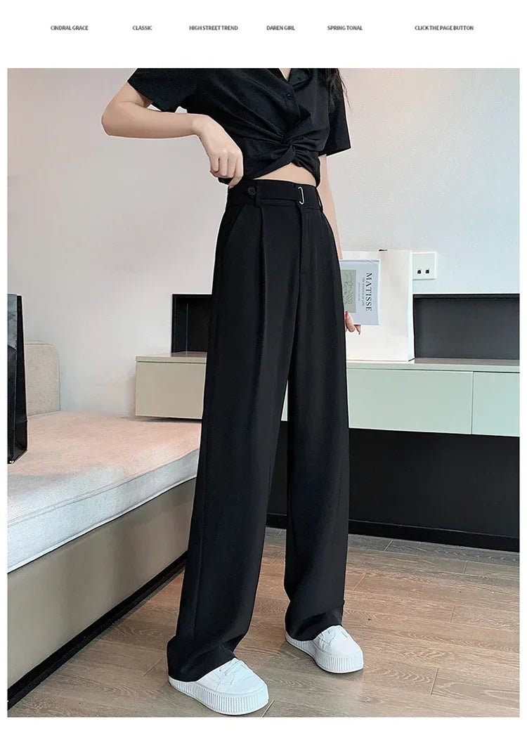 Office Ladies Casual Wide Leg Pants – Women’s Elegant High Waist Loose Trousers Spring Summer 2025