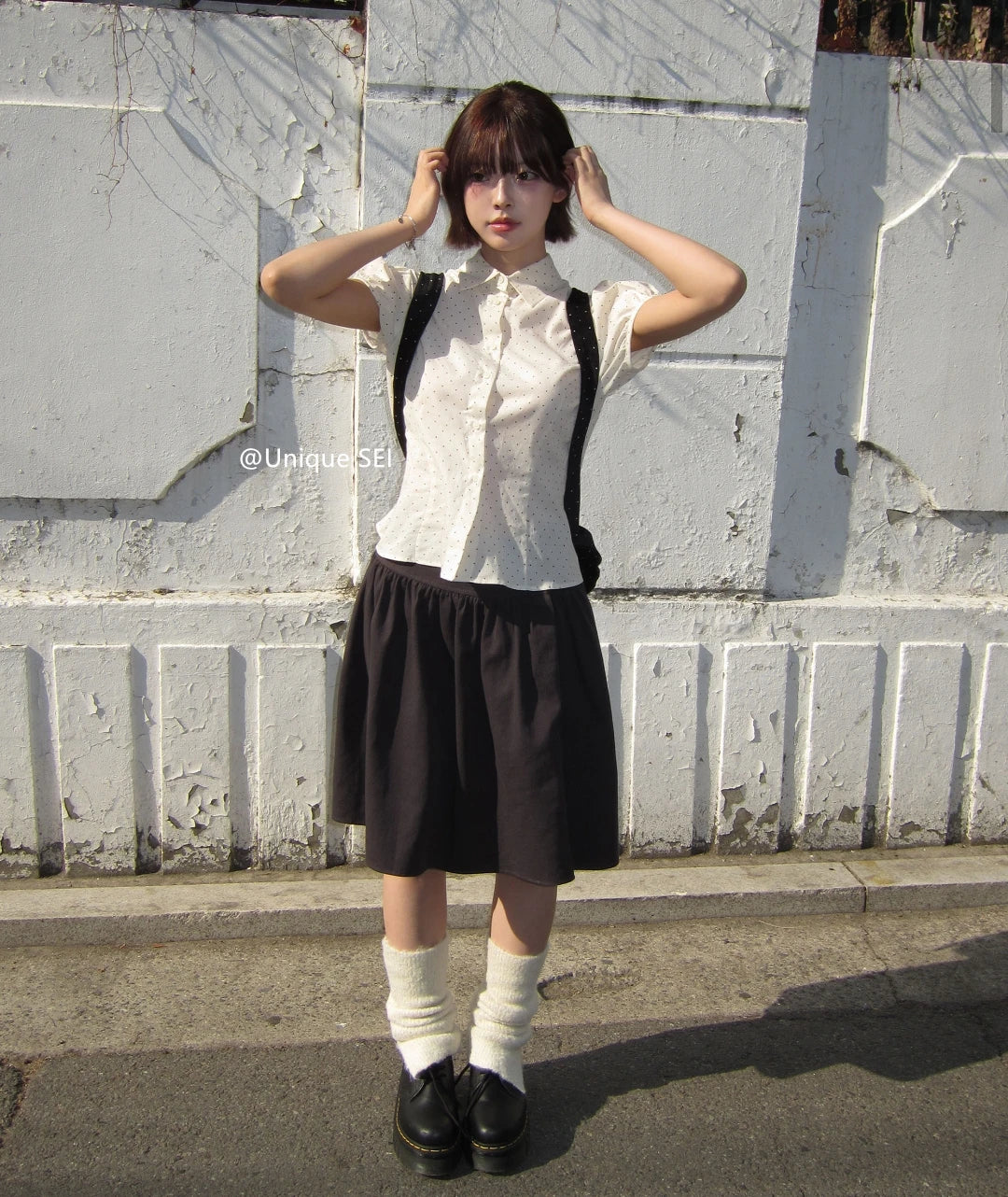 Sweet Korean Style Polka Dot Short Sleeve Blouse | Women’s Slim Fit Summer Top with Bubble Sleeves