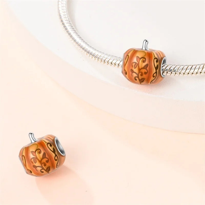 925 Sterling Silver Squirrel & Maple Leaf Charm | Shiny Zircon Autumn Beads Fit Pandora Bracelet DIY Jewelry