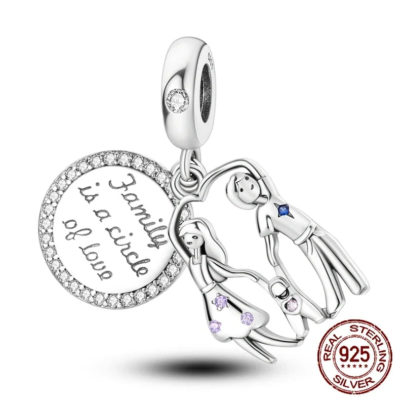 925 Sterling Silver Number & Puppy Family Beads Pendant | Fit 4mm Hole Bracelets