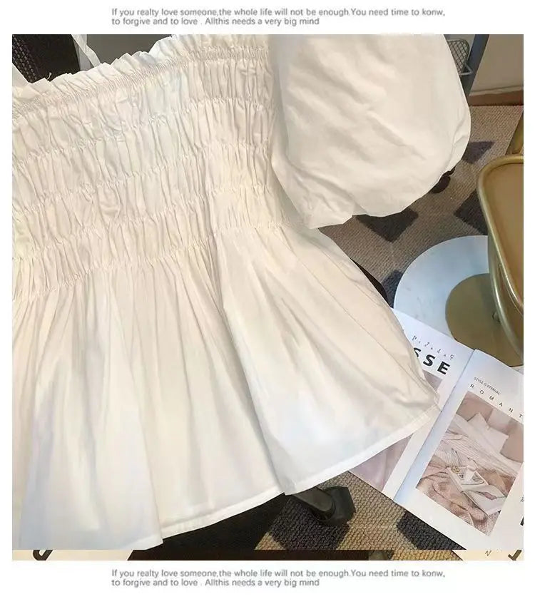 ☀️ Summer 2025 New Square Collar Pleated Short Sleeve Doll Shirt 👚 Women’s Small Size Bubble Sleeve Chiffon Blouse Top 🌸