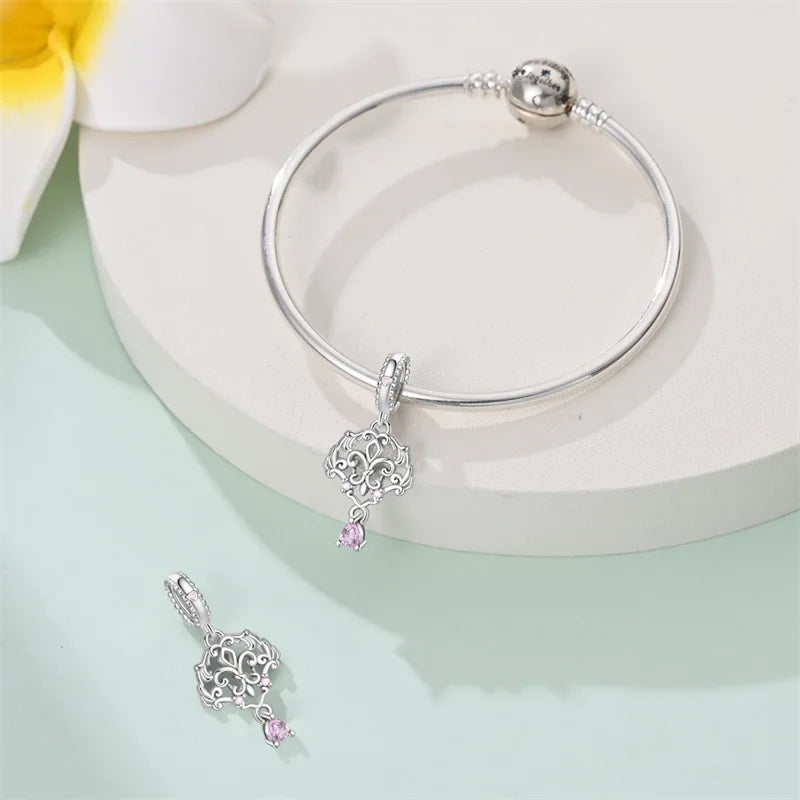 925 Silver Plated Magic Mirror Princess Angel Pink Charm Beads | Fits Original Pan 925 Bracelet | Exquisite DIY Jewelry