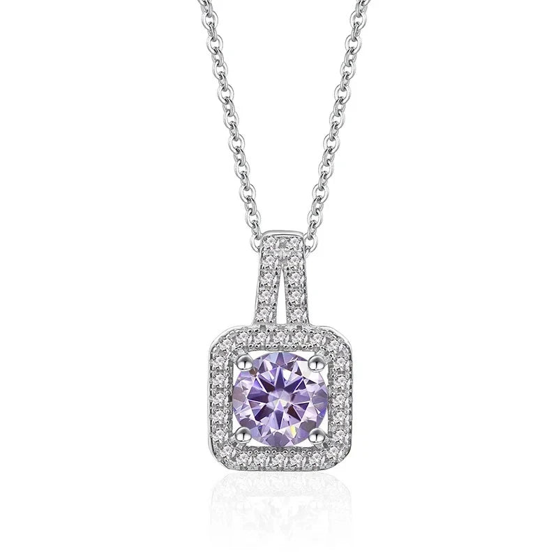 Classic Square 925 Sterling Silver Women’s Necklace – 1 Carat D Color Moissanite Luxury Jewelry for Date & Party