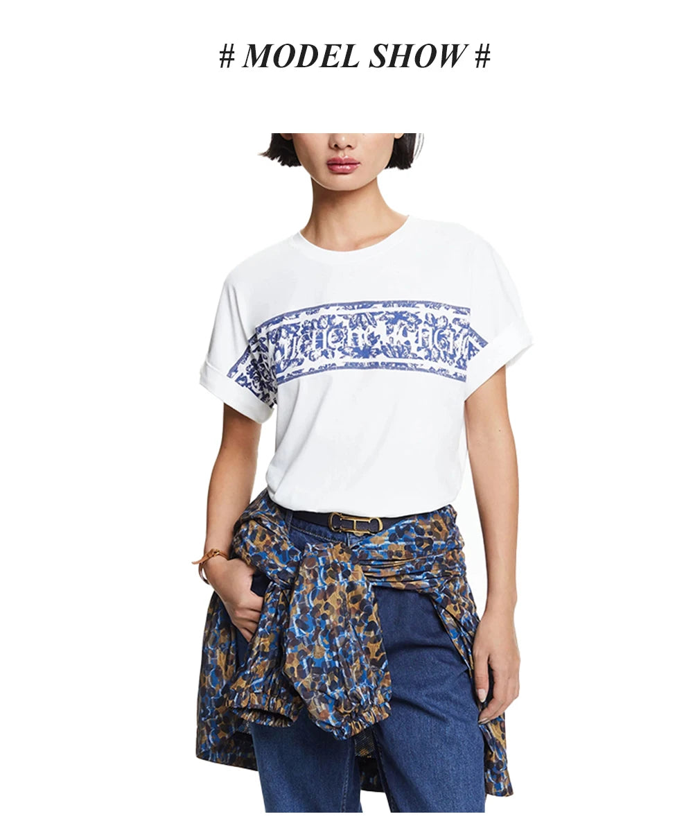 Women’s Luxury Brand Cotton T-Shirt | Summer Short Sleeve O-Neck Tee | Letter Printed Classic Top