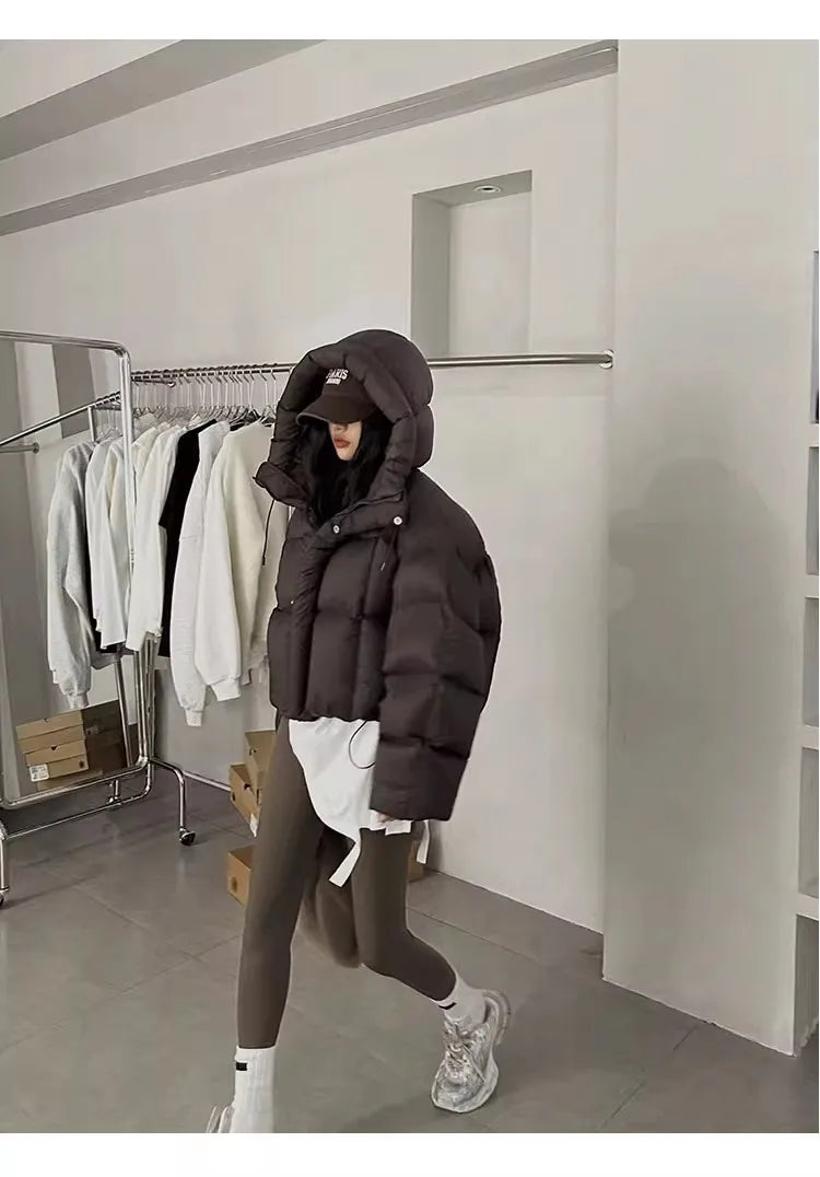 Trendy American Style Women’s Cotton Jacket Coat with Hood – Winter Small Size Bread Style Outerwear
