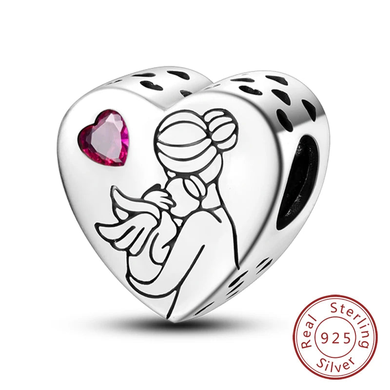 New 925 Sterling Silver Family Sister Love Heart Charm Bead | Original Bracelet DIY Jewelry Gift for Women