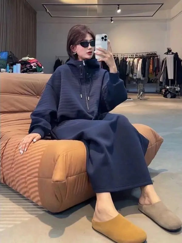 🤰 Plus Size Maternity Sweatshirt Dress 👗 Autumn Winter Straight Cut Long Dress 🌸 Women's Lazy Sleeve Comfortable Outfit