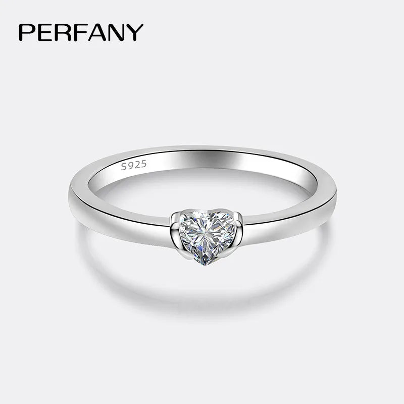 PERFANY 0.3CT Heart Cut Moissanite Ring S925 Silver | Women’s Classic Wedding & Party Jewelry