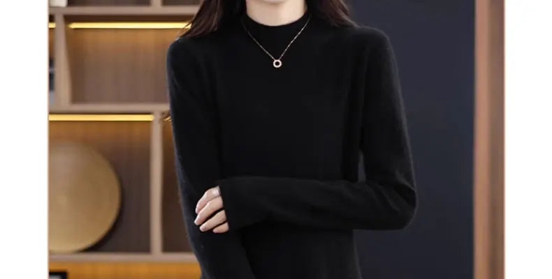 Women’s Mid-Length Knitted Wool Dress – High Collar Long Sleeve Casual Autumn Commute Dress for Ladies