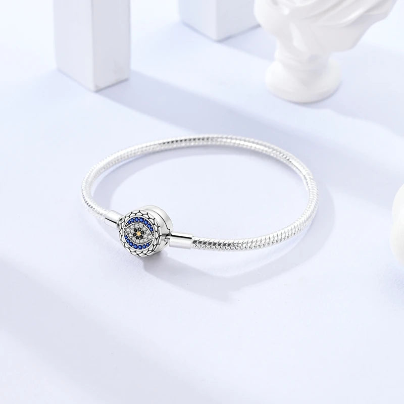 925 Sterling Silver Evil Eye Bracelet with Hand of Fatima | Blue Zircon Protection Charm Jewelry for Women