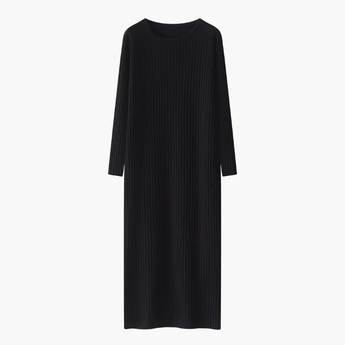 Elegant Knitted Midi Dress for Women – Knee-Length Base Layer Dress, Autumn Winter Polyester One-Step Skirt