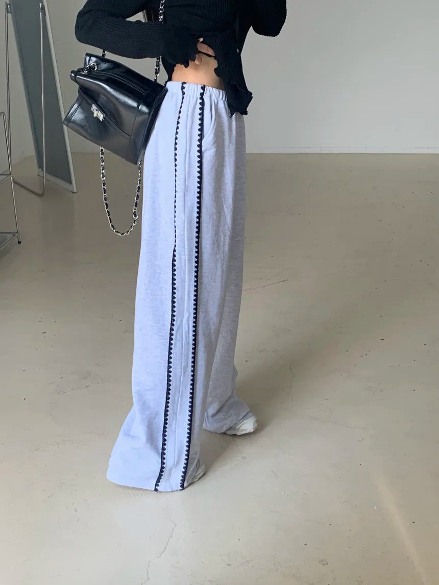Chic Autumn Winter Loose Casual Pants – Color Block Side Stripe Floral Women Sweatpants Long Trousers