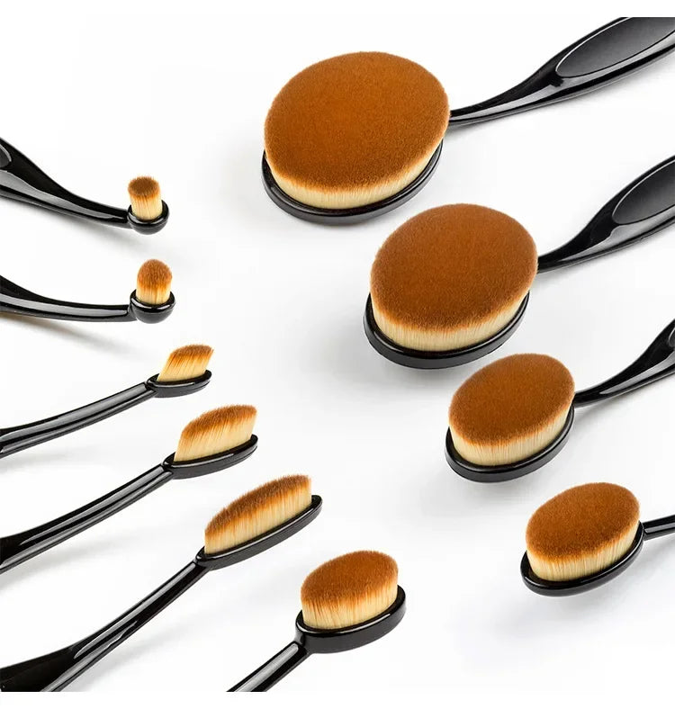 10 PCS Oval Makeup Brush Set – Toothbrush Style Foundation, Contour, Powder, Blush & Eyeshadow Cosmetic Tools