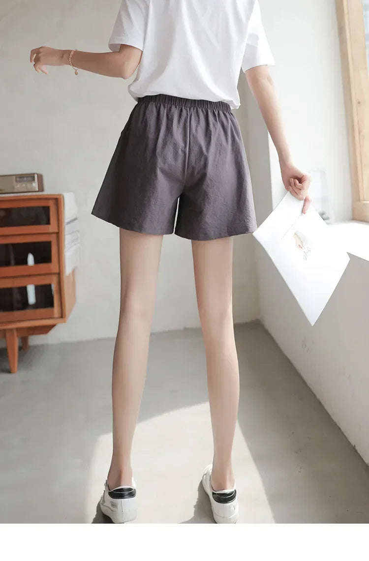 2024 Women’s Cotton Linen Summer Shorts – Casual Solid High Waist Loose Shorts with Pockets | Plus Size Soft Girls Shorts