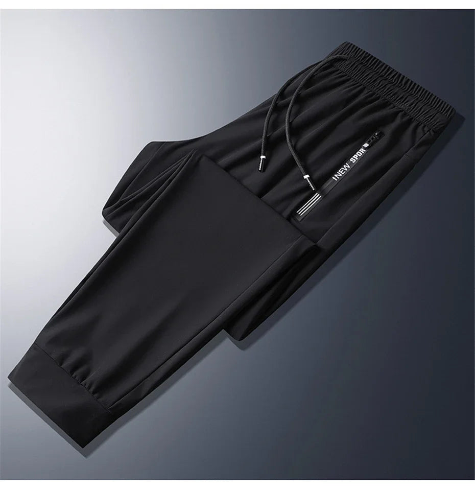 2024 Men’s Plus Size Summer Cool Pants | 7XL–8XL Stretch Sweatpants | Casual Lightweight Trousers in Black & Grey