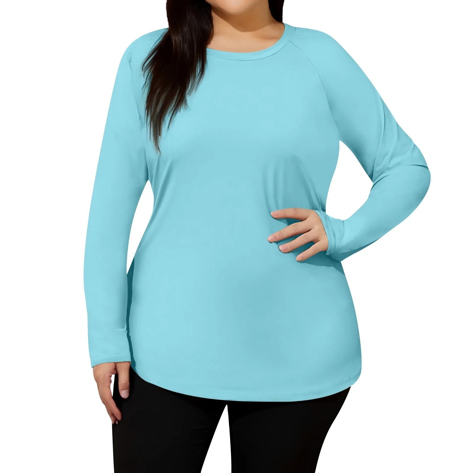 Plus Size Women’s Sport Sunscreen Top – Summer Quick-Drying Long Sleeve Round Neck Tee ☀️👚