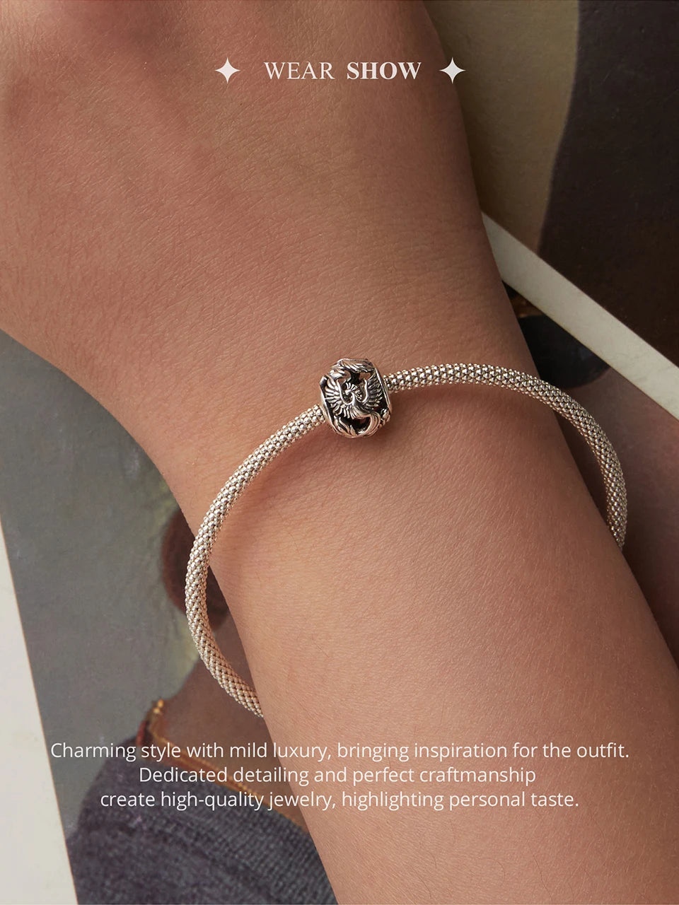 BAMOER 925 Sterling Silver Phoenix & Dragon Charm | Retro Hollow Round Bead | Fits Original Bracelet DIY Jewelry Accessories