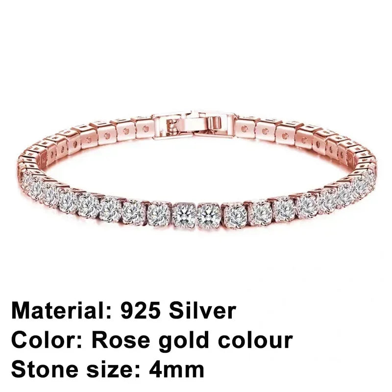 925 Sterling Silver Rose Gold Tennis Bracelet | Sparkling Cubic Zirconia Luxury Crystal Jewelry for Women