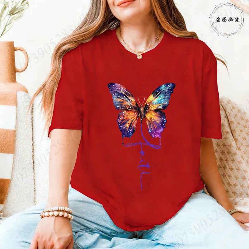 Women's Butterfly Flower Graphic T-Shirt – Aesthetic Short Sleeve Casual Summer Tee 2026 🦋🌸
