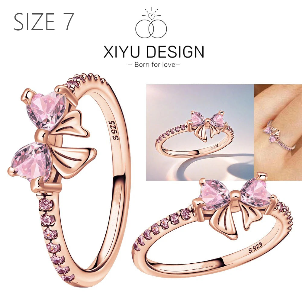 2024 New 925 Sterling Silver Bow Tie Jewelry Set | Zircon Ring, Earrings, Bracelet & Necklace for Women Gift