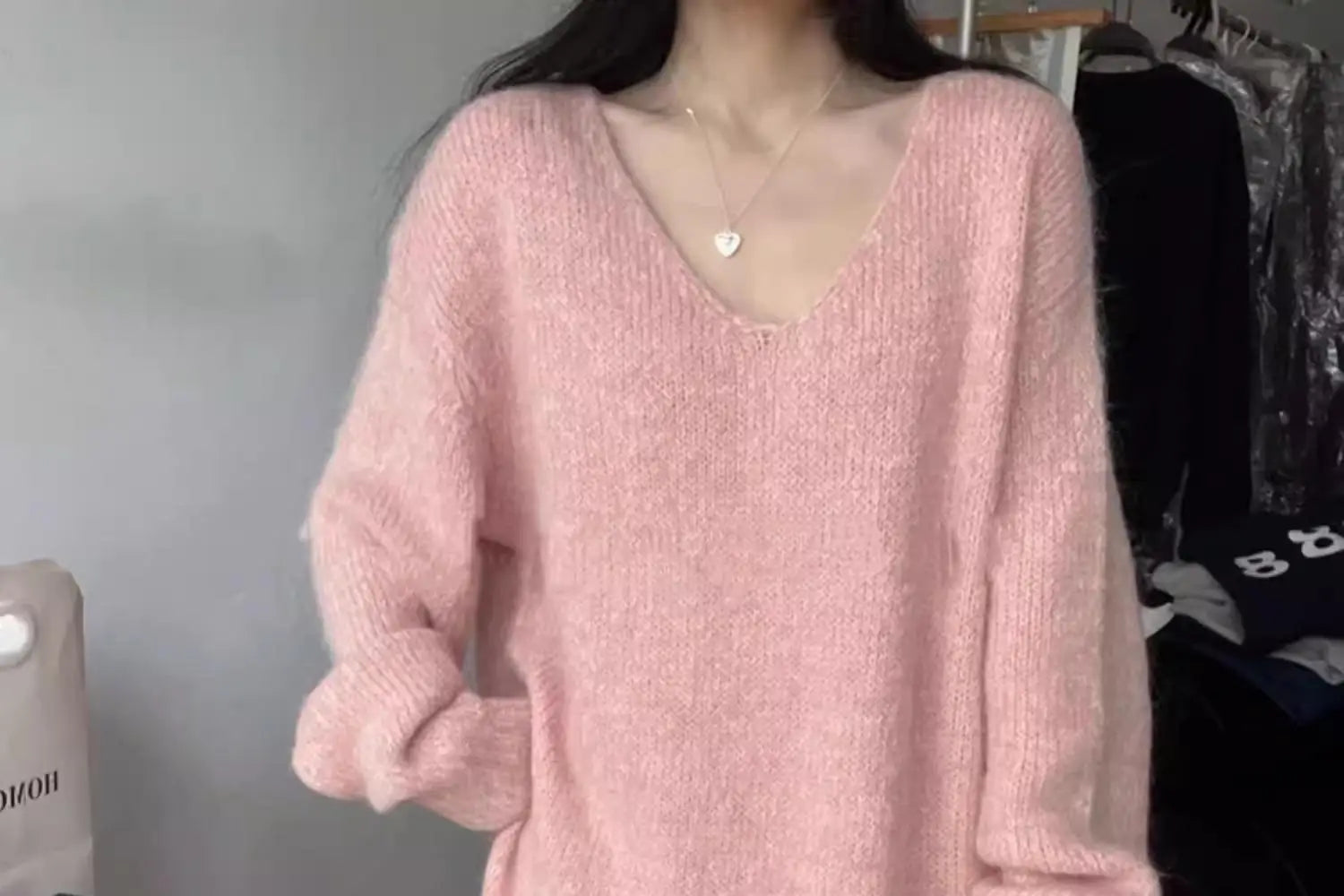 Ladies’ Thick Long Knitted Dress | Korean Style Loose Waist V-Neck H-Line Base Layer Dress | Autumn Winter New Arrival