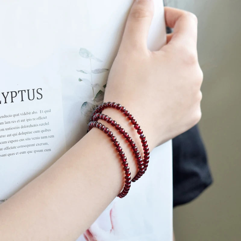 Natural Red Pomegranate Stone Bead Bracelet | Dark Garnet Charm for Women & Men
