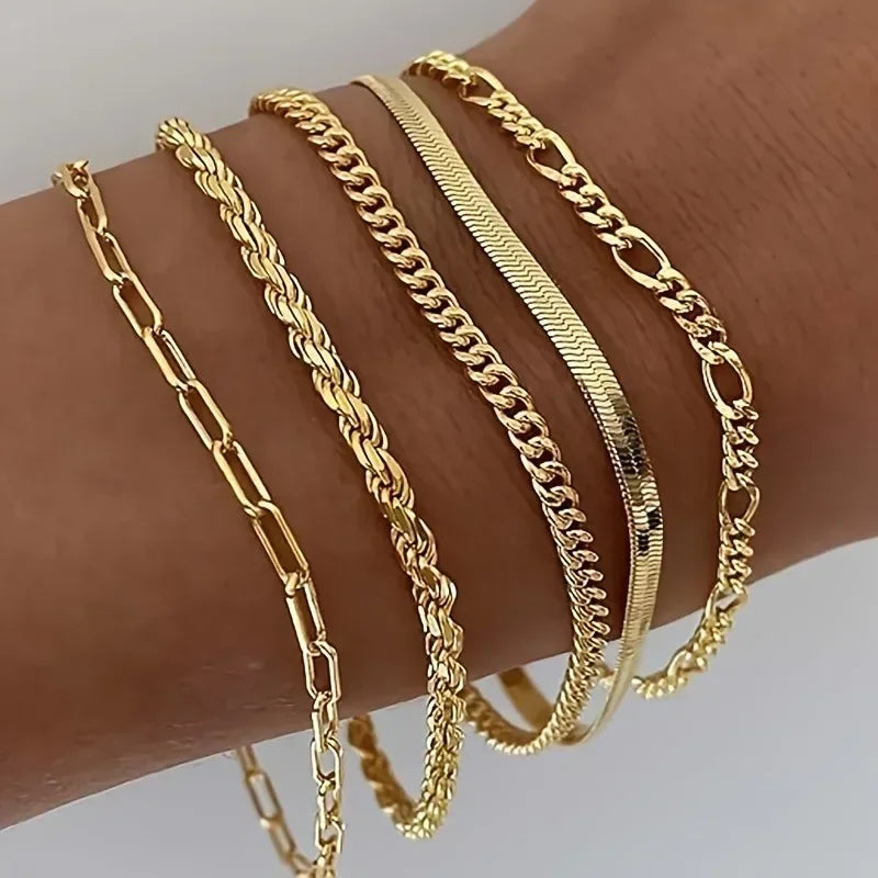 Vintage Punk 925 Sterling Silver & Gold Plated Bracelet Set – Cuban & Paper Clip Chains for Women