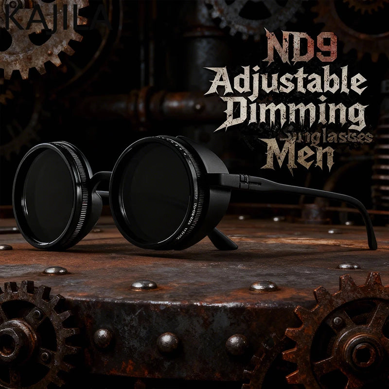 Polarized Adjustable Dimming Round Punk Sunglasses for Men – 2025 Luxury Brand Vintage Steampunk Sun Glasses | UV400 Shades
