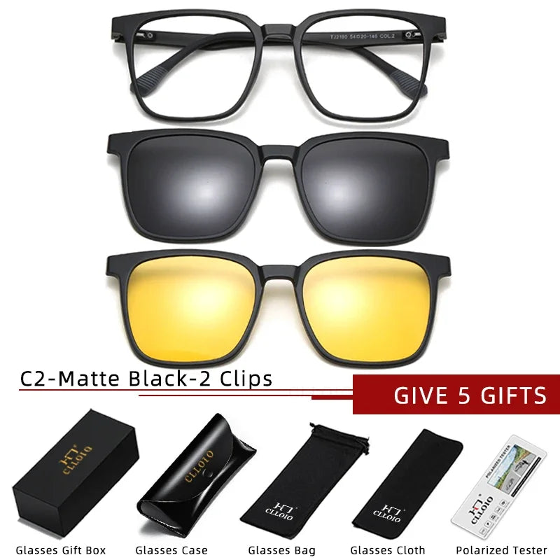 CLLOIO Magnetic Clip-On Prescription Glasses – Polarized Sunglasses Lens for Men & Women | Myopia, Progressive, Anti-Blue Light