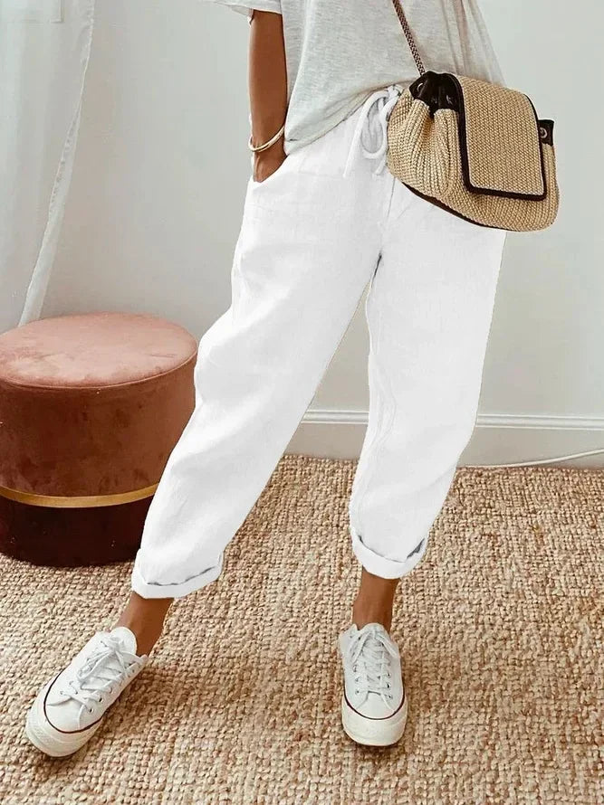 Women’s Casual Solid Color Pants – Drawstring Elastic Waist Trousers with Pockets | Lounge Fashion Straight Pants
