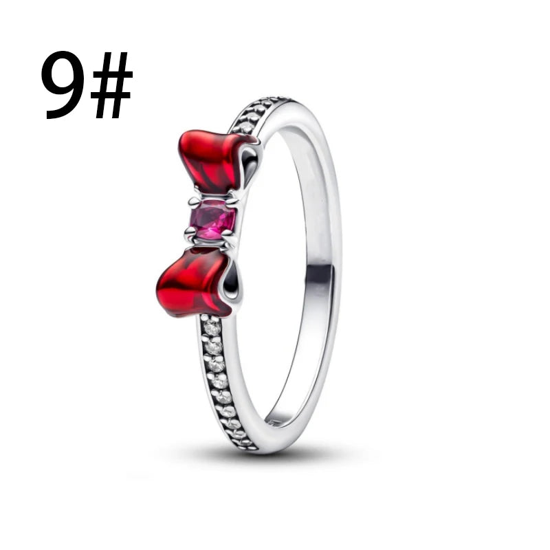 925 Sterling Silver Colorful Bow Necklace Ring Earring Set Crystal Jewelry for Women Gift