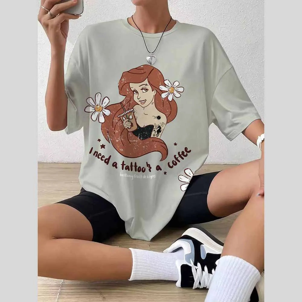 Women’s 2025 Trend Top – 3D Disney Princess Print T-Shirt / Blouse Fashionable Summer 👗✨