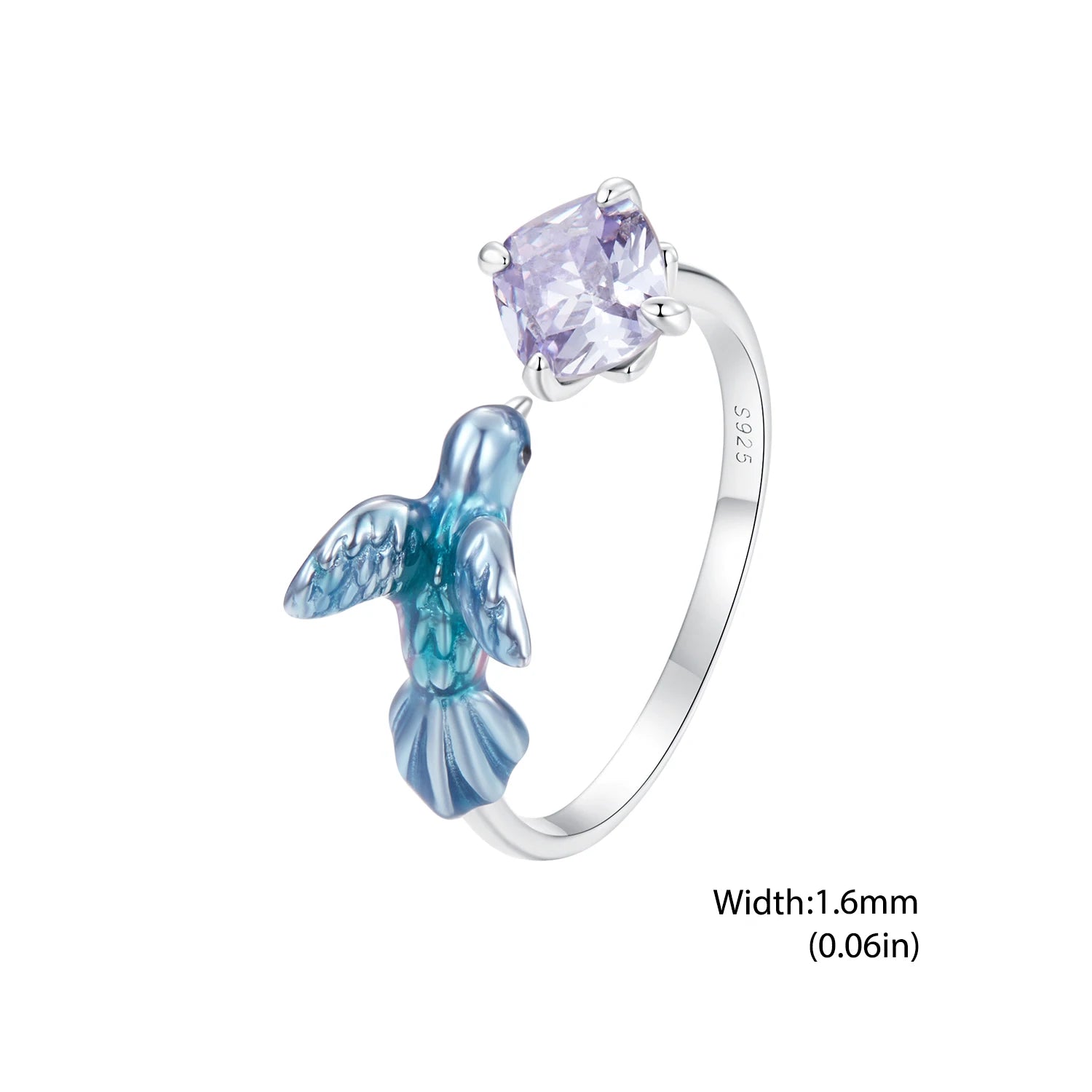 BISAER 925 Sterling Silver Floral Bird Open Ring | Adjustable White Gold Plated Flower Band for Women – Fine Party Jewelry