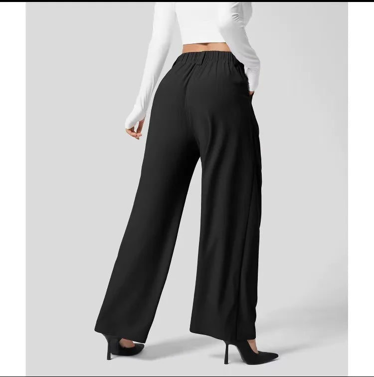 Women’s Solid Color Yoga Pants | Loose Stretch Palazzo Trousers | Streetwear Baggy Joggers with Pockets