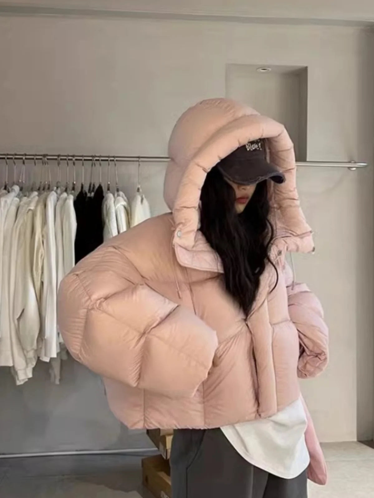 Trendy American Style Women’s Cotton Jacket Coat with Hood – Winter Small Size Bread Style Outerwear