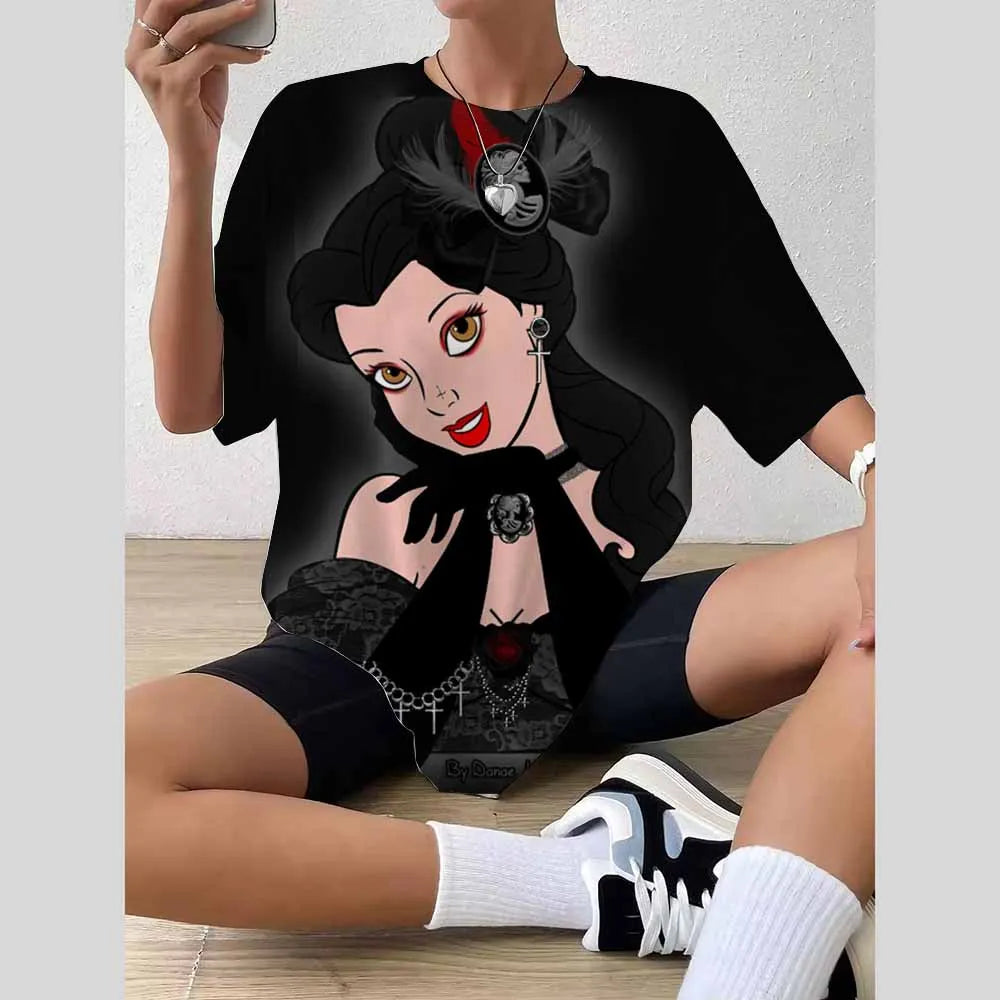Women’s 2025 Trend Top – 3D Disney Princess Print T-Shirt / Blouse Fashionable Summer 👗✨