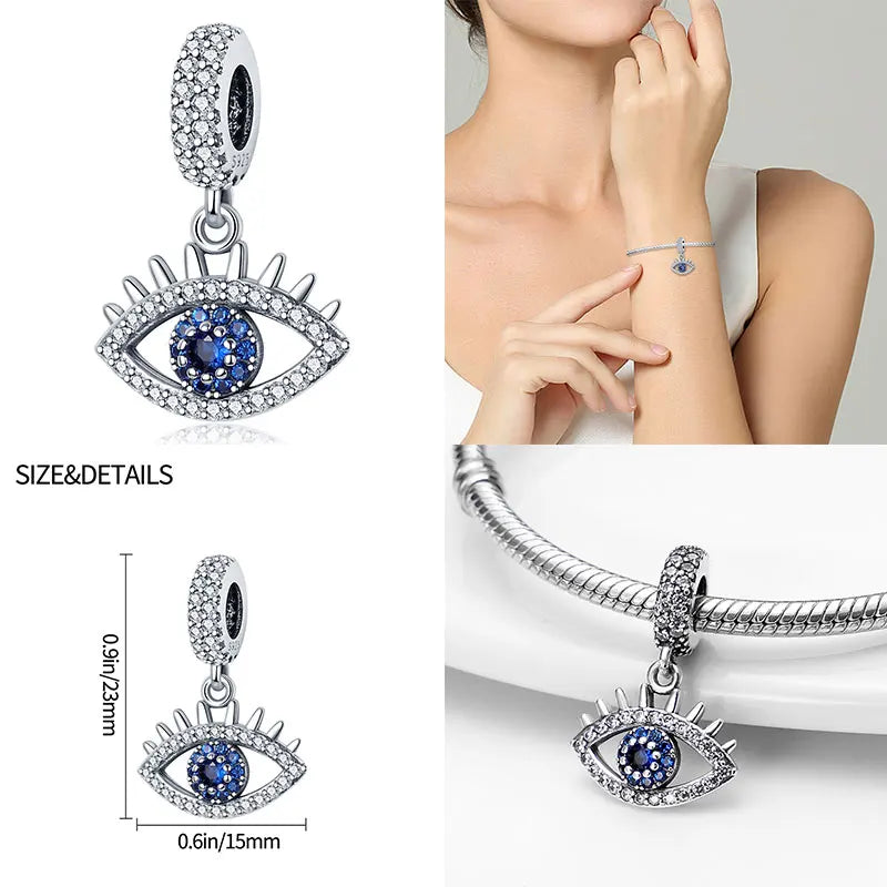 925 Sterling Silver Blue Zircon Evil Eye Charm | Original Devil Eye Series Bead Fits Pandora Bracelet – Women’s DIY Jewelry Gift