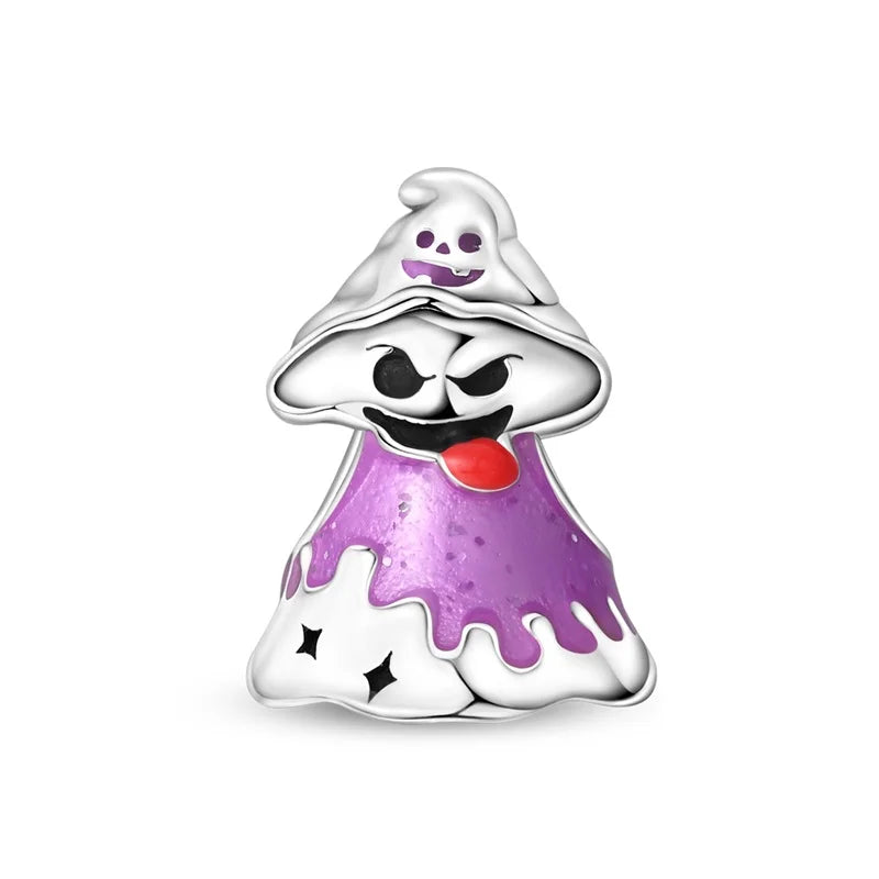 925 Sterling Silver Halloween Charms | Skull, Pumpkin, Bat, Ghost & Coffin Luminous Beads Fit Pandora Bracelet DIY Jewelry Gift