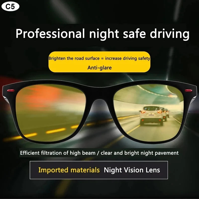 Night Vision Glasses PC Frame Polarized Sunglasses Men – Day & Night Driving Outdoor Sport Goggles
