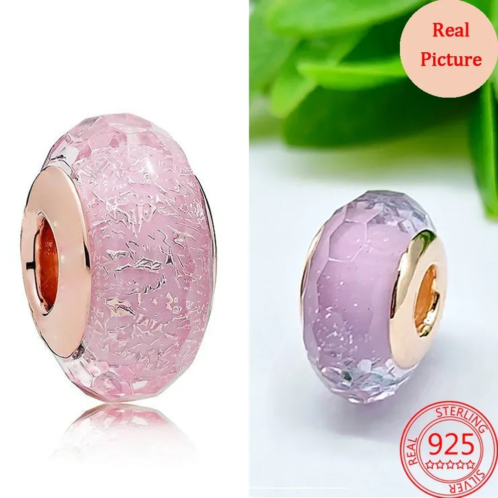 925 Sterling Silver Murano Glass Galaxy & Clover Heart Beads | Fit Pandora Bracelet DIY Jewelry Gift for Mum