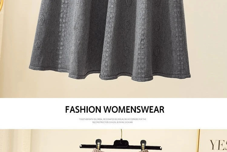 High Waist Knitted Midi Skirt – Women’s Sweater Matching Large Flounce A-Line Umbrella Skirt | Spring, Autumn & Winter