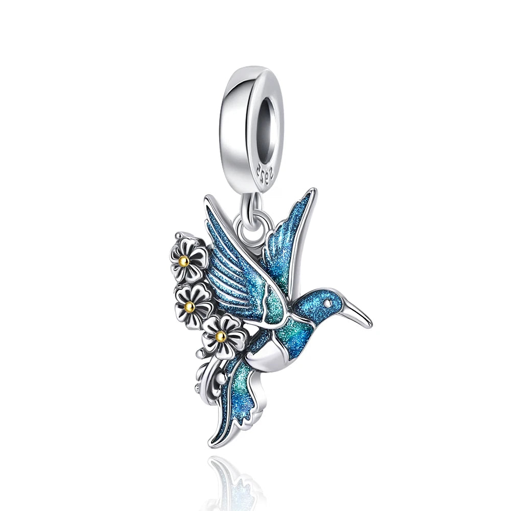 925 Sterling Silver Hummingbird & Swallow Pendant Charm | Fits Original European Bracelet DIY Women Jewelry