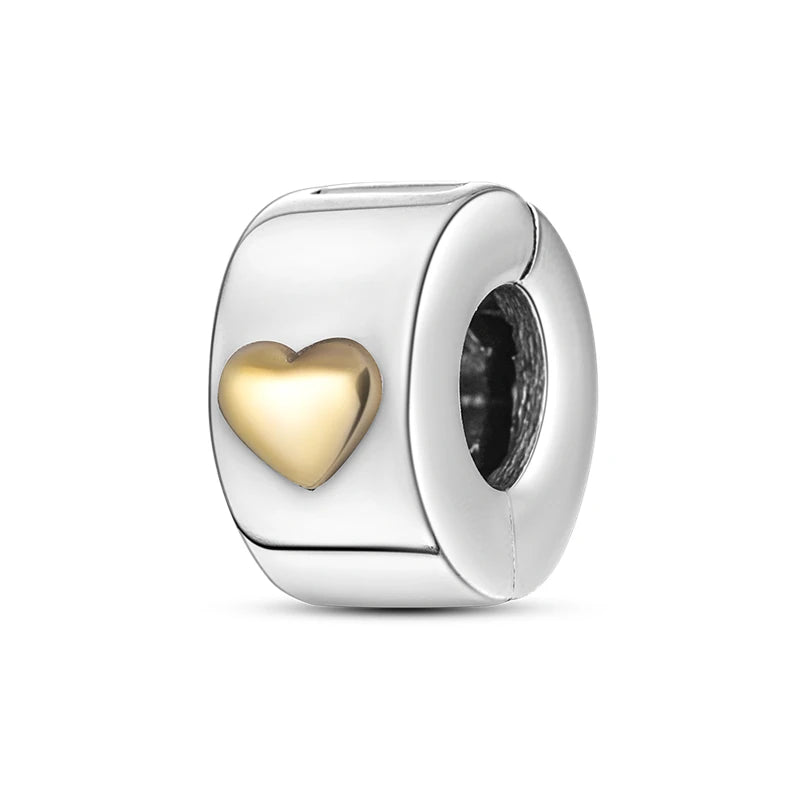 925 Sterling Silver CZ Pave Daisy Clip Charm & Safety Chain – Fits Original Pandora Bracelet, Women’s Silver Stopper Beads Jewelry