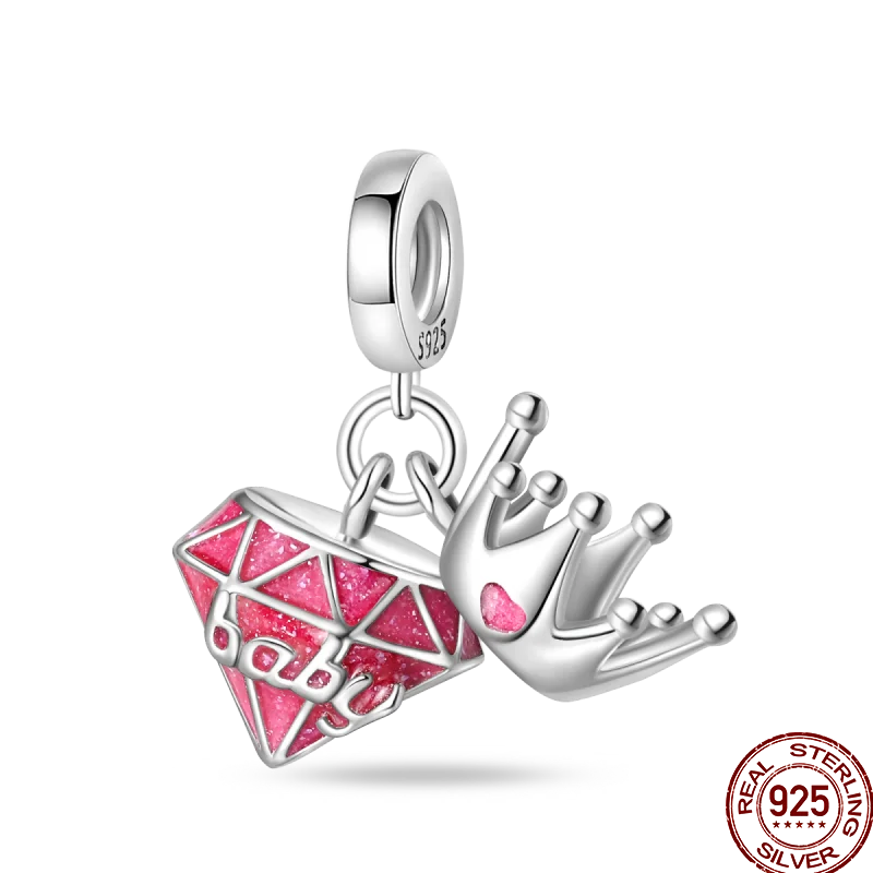 925 Sterling Silver Romantic Princess Charm Beads – Pink Dress, Lipstick & Dancing Shoes Fit 3MM Bracelet