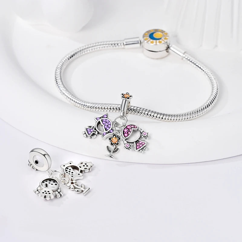 925 Sterling Silver Sweetheart Sister Charm | Fit Original Pandora & 3mm Bracelets DIY Jewelry Gift for Women