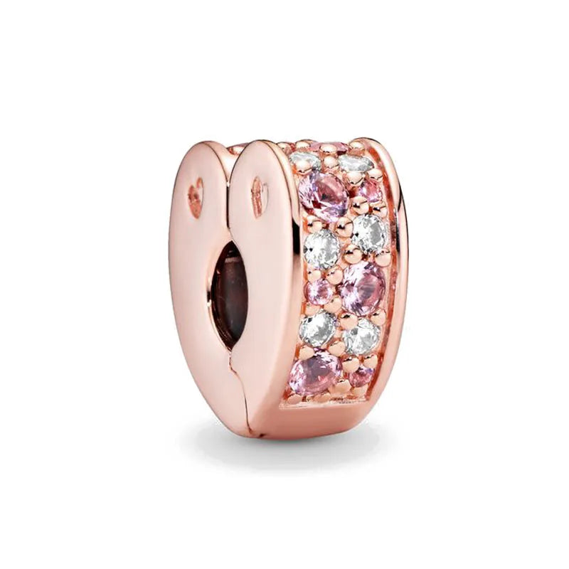 925 Sterling Silver Rose Gold Rabbit & Eiffel Tower Charm | Fit Original European Bracelet DIY Jewelry