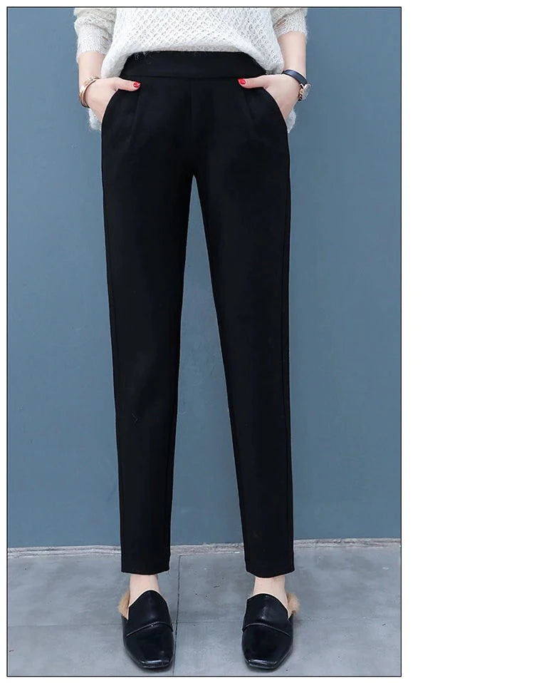 2024 Woolen Harem Pants for Women | High Waist Elastic Suit Pants | Korean Style Autumn Winter Trousers