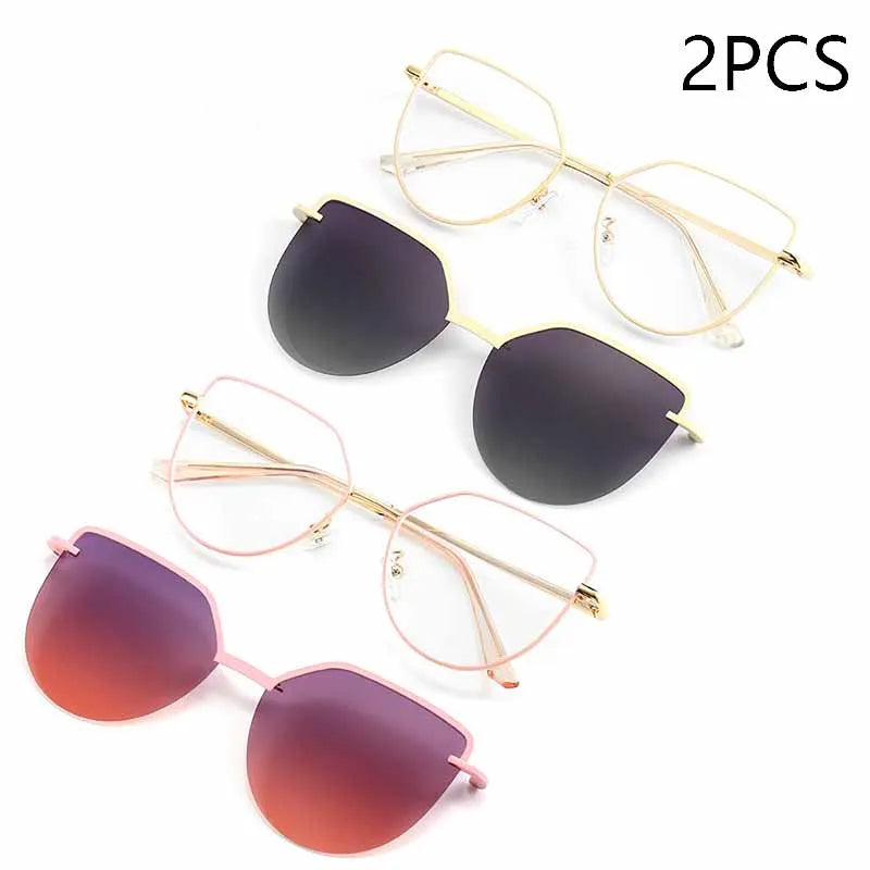 Cat Eye Flip-On Sunglasses for Women – Anti Blue Light Eyeglass Frames with Polarized Magnetic Clip | Ladies Fashion Computer Eyeglasses 7002